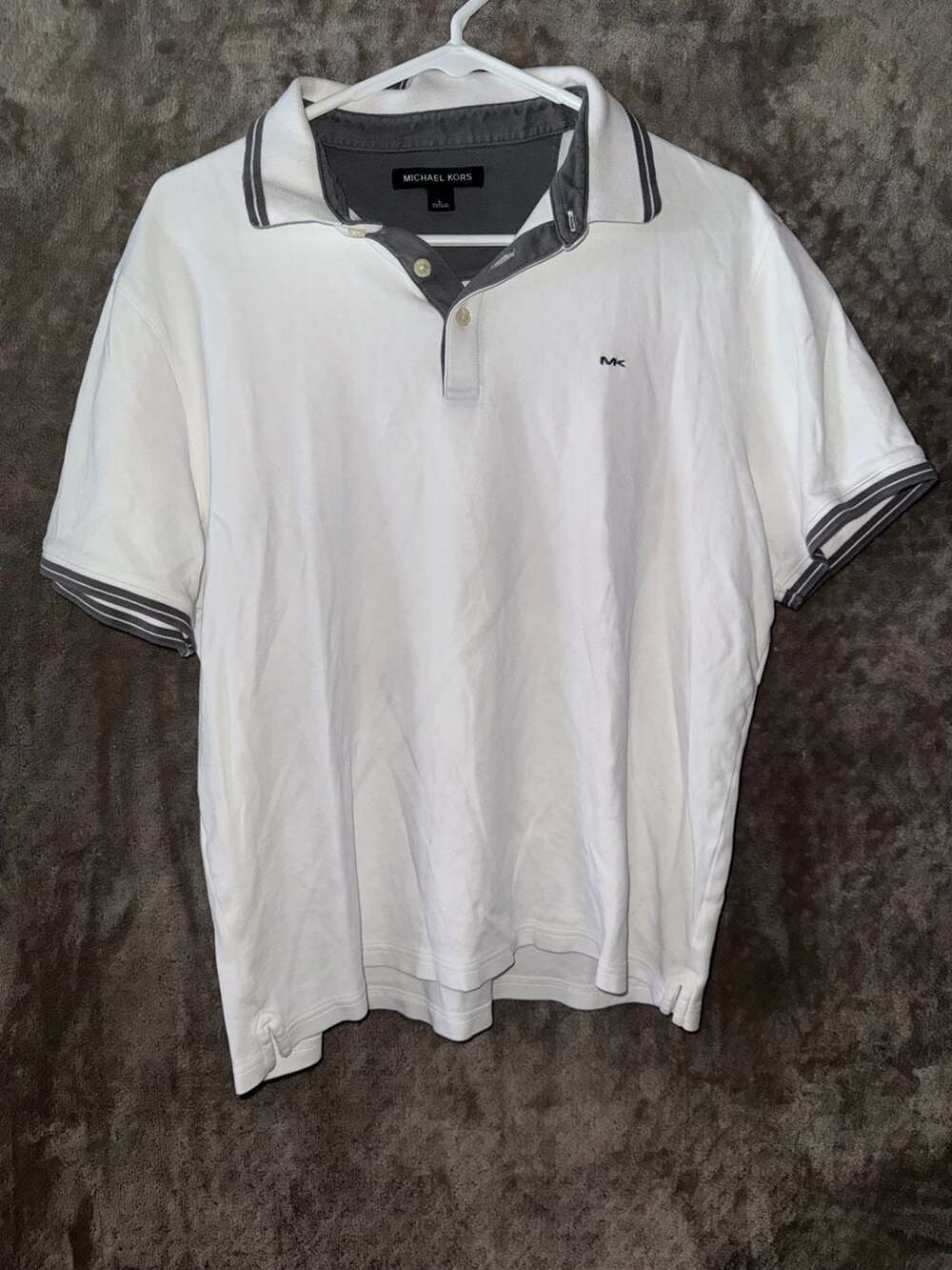 Michael Kors Men's White Polo Shirt with Logo Collar Size L